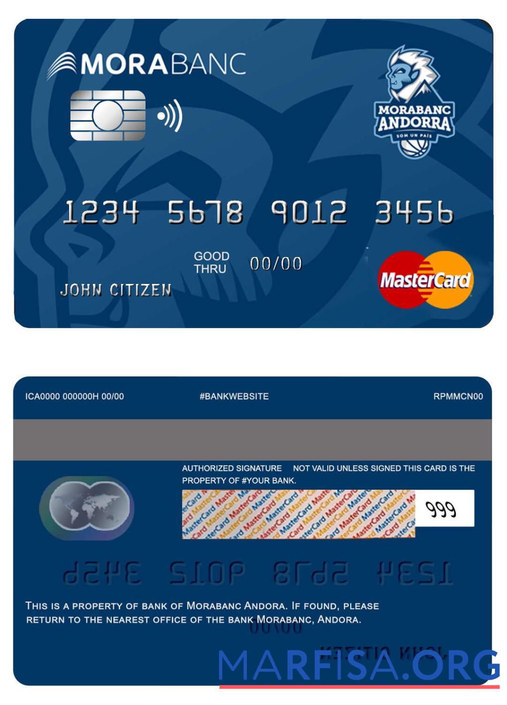 Blank Andorra Morabank mastercard real example